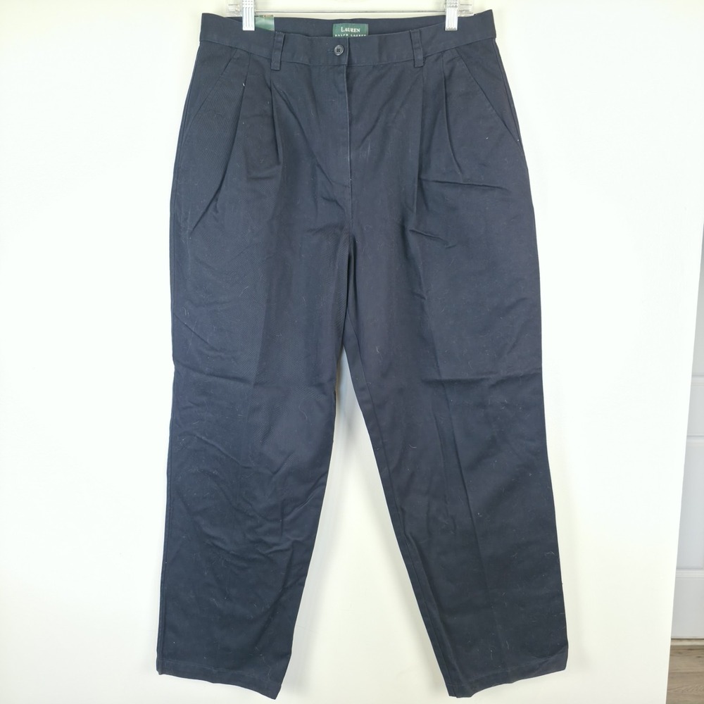 Lauren Ralph Lauren Dress Pleated Chino Pants Womens 14W Navy Straight Leg.A129